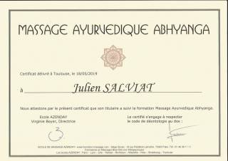 Certification Massage Ayurvédique Toulouse 2019