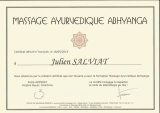 Certification Massage Ayurvdique Toulouse 2019